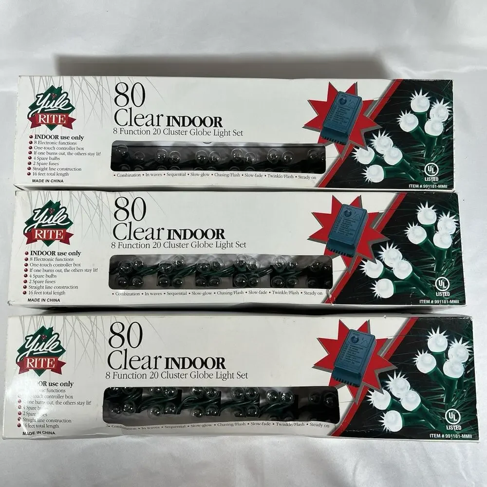 Vintage 240 Clear Indoor String Lights Cluster Globe Christmas 8 Function 3 Sets
